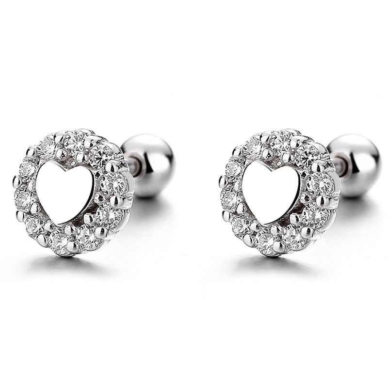 925 Sterling Silver Heart Screw Back Stud Earrings