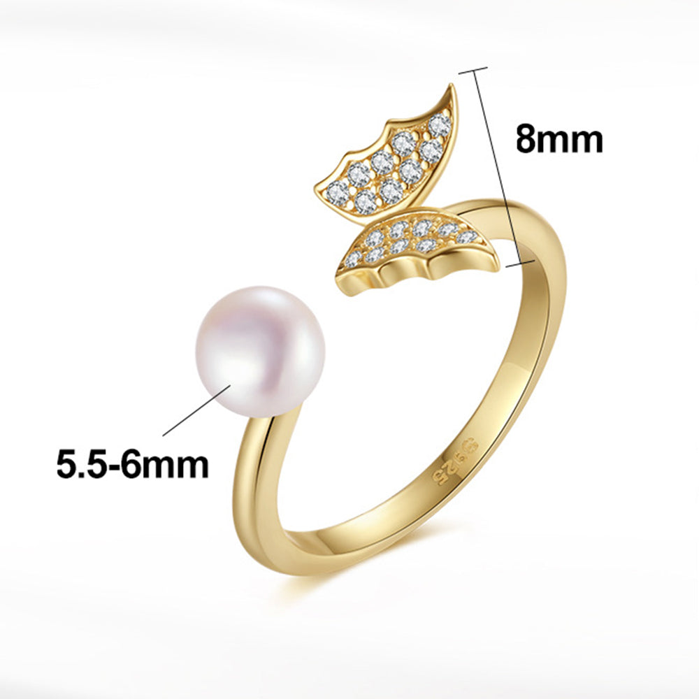 925 Sterling Silver Natural Pearl Ring Fashion Jewelry Gift for Women Girls