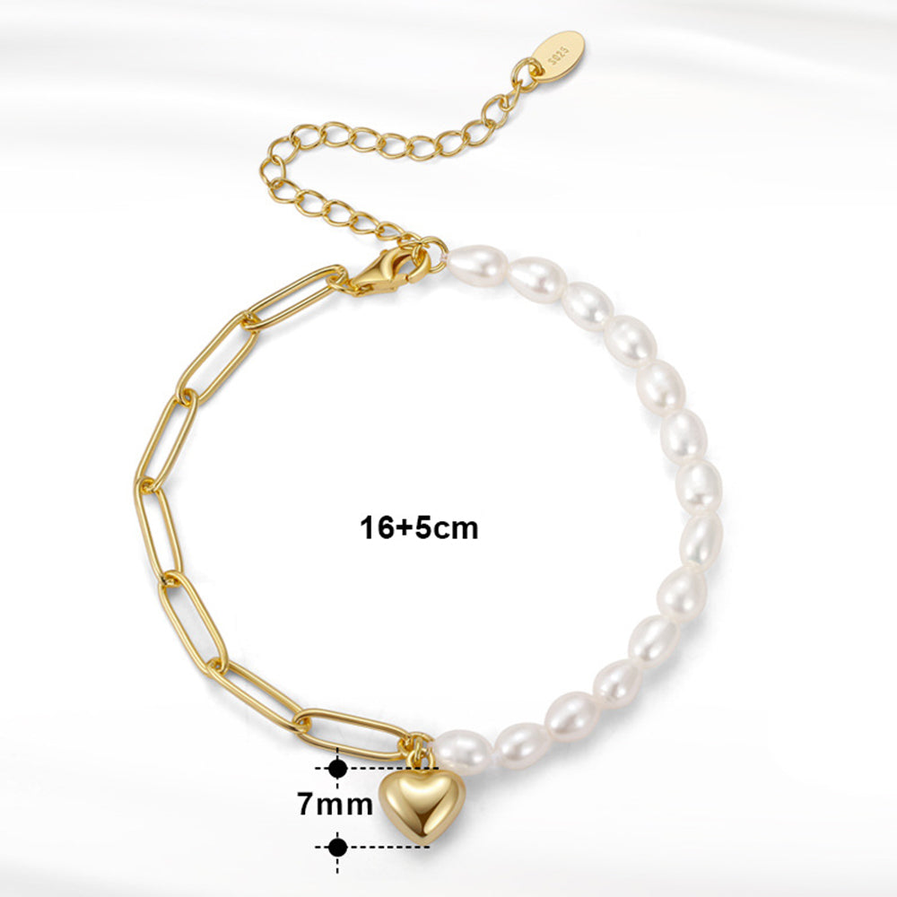 925 Sterling Silver Pearl Bracelet Fashion Jewelry Gift for Women Girls