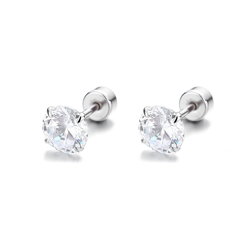 925 Sterling Silver Zircon Screwed Earrings