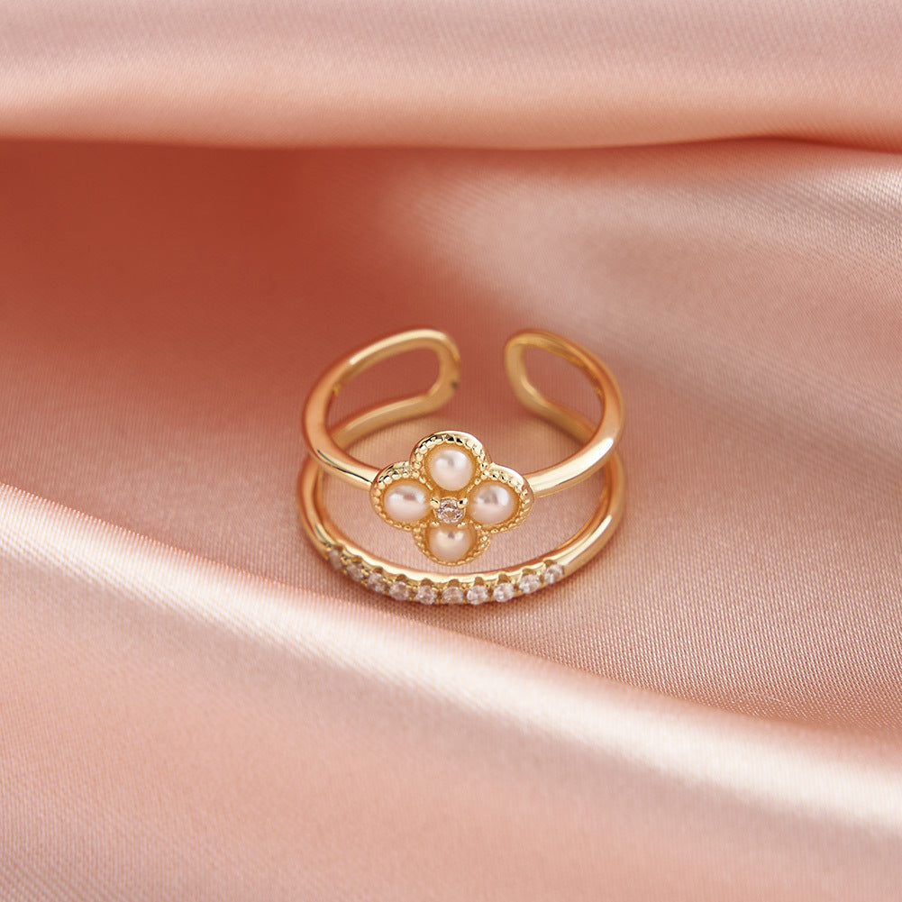 925 Sterling Silver Natural Pearl Ring Fashion Jewelry Gift for Women Girls