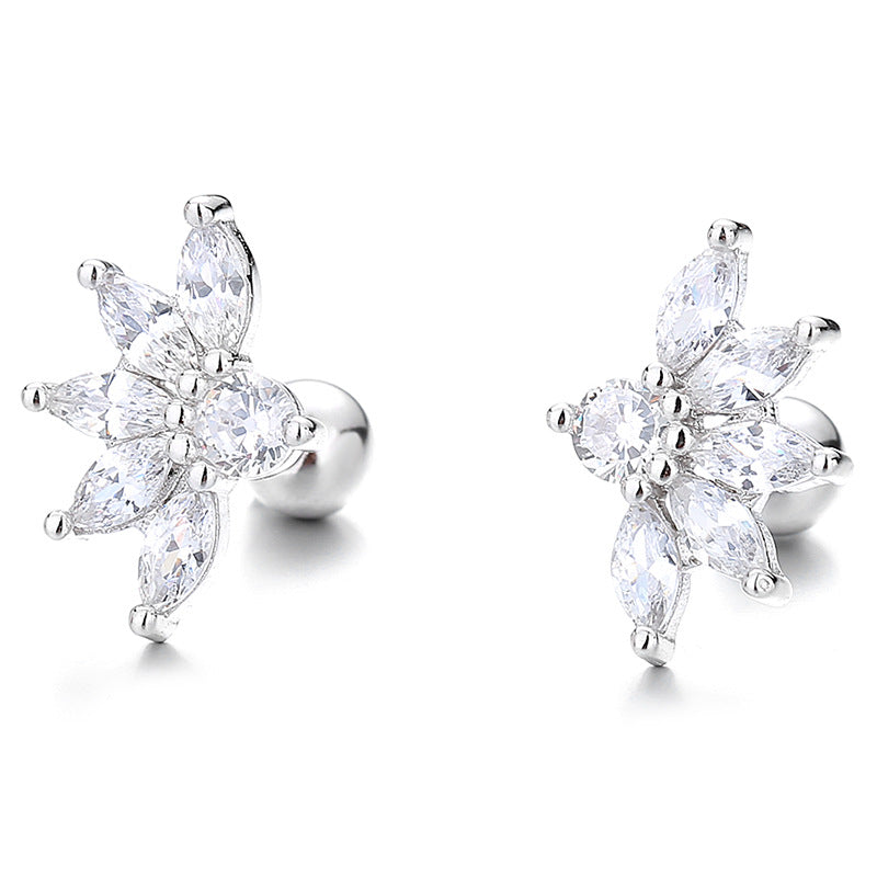 925 Sterling Silver Zircon Screw Back Stud Earrings