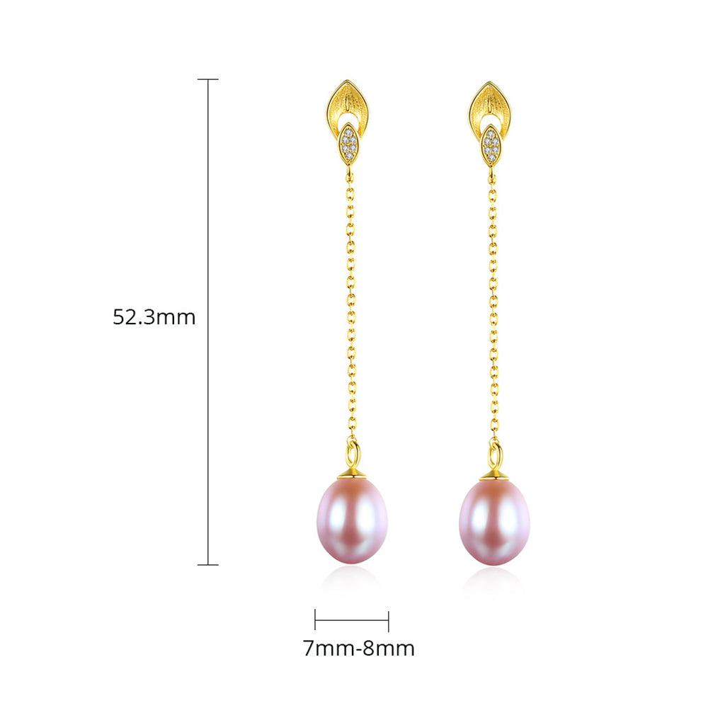 925 Sterling Silver Natural Pearl Drop Earrings Fashion Jewelry Gift for Women Girls