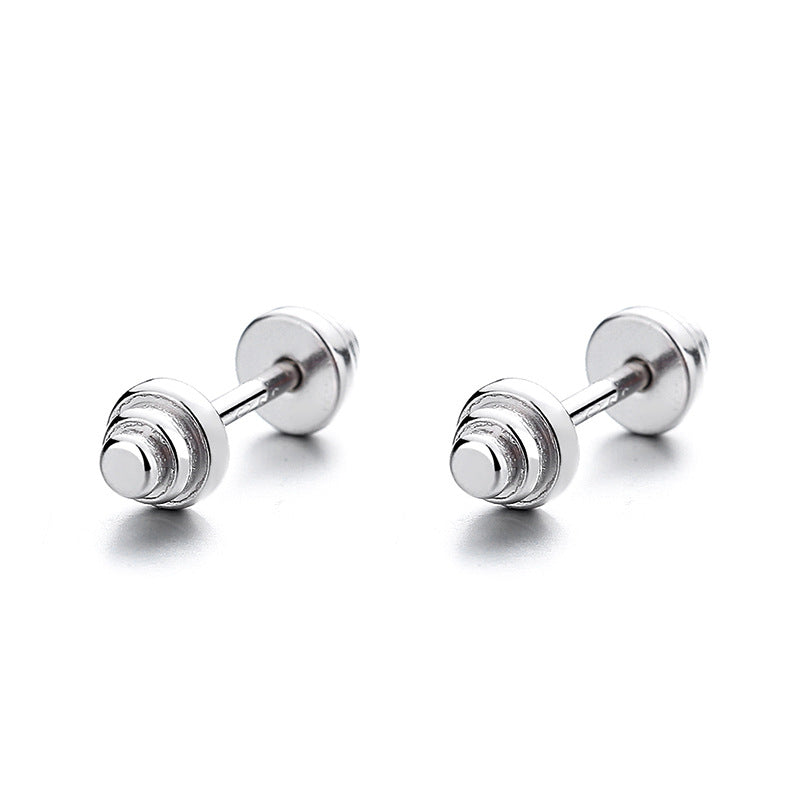 925 Sterling Silver Dumbbell Screw Back Stud Earrings