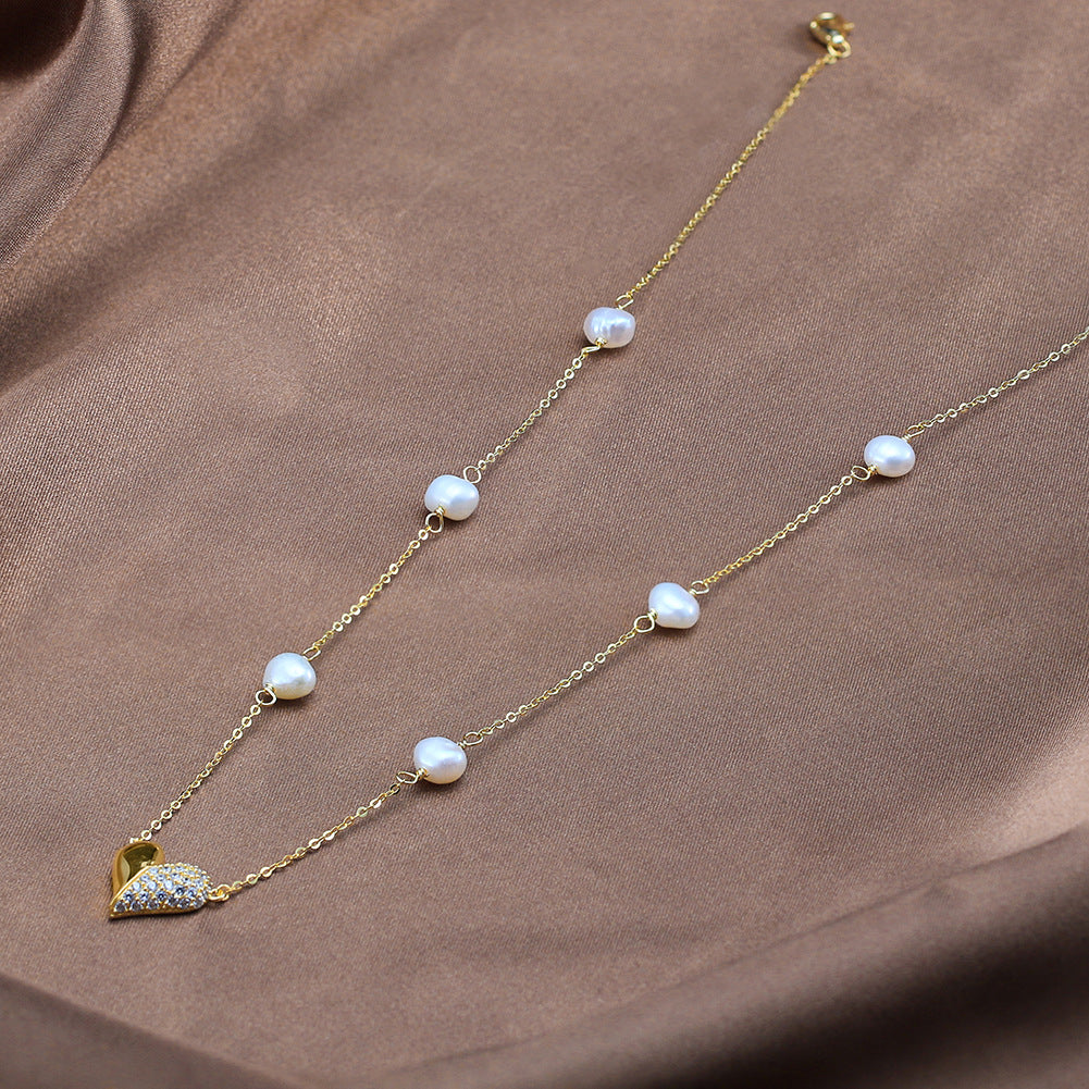 925 Sterling Silver Natural Pearl Necklace Fashion Jewelry Gift for Women Girls