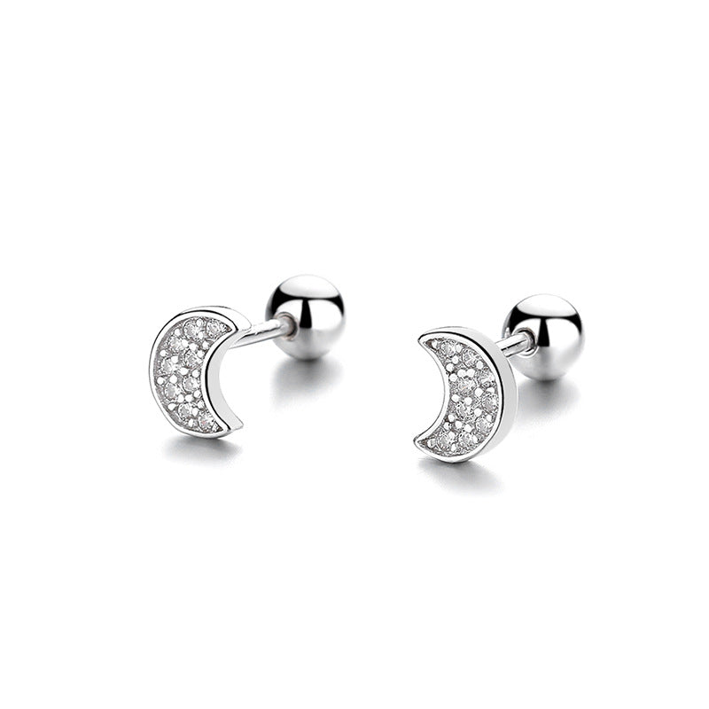 925 Sterling Silver Moon Screw Back Stud Earrings