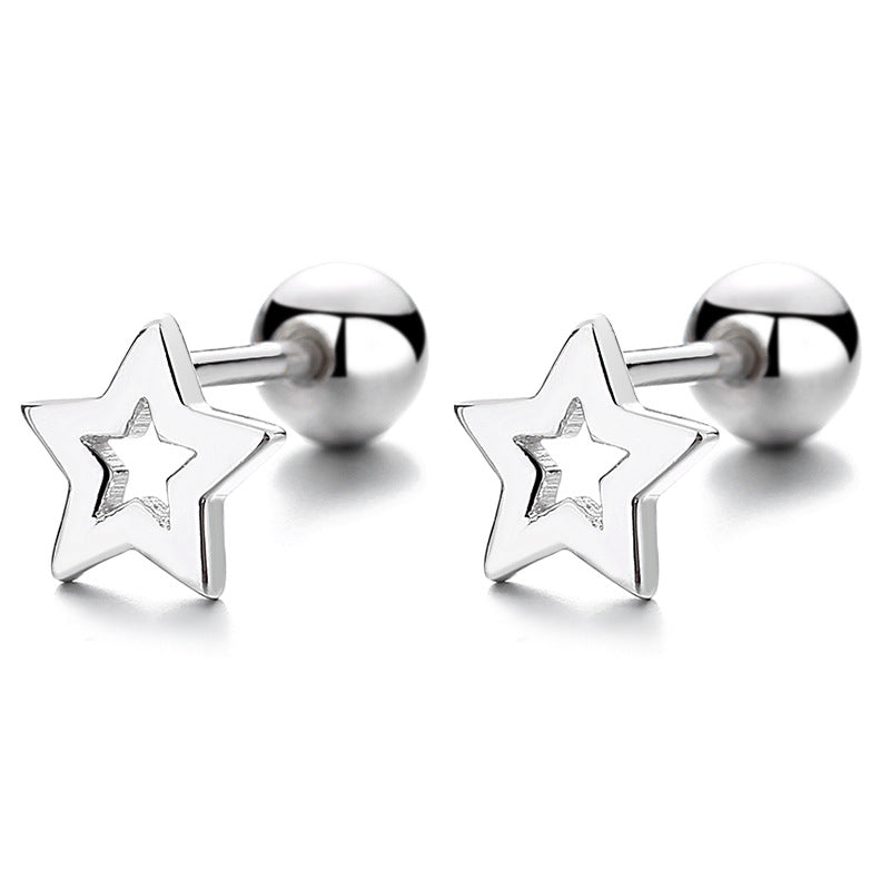 925 Sterling Silver Star Screwed Earrings