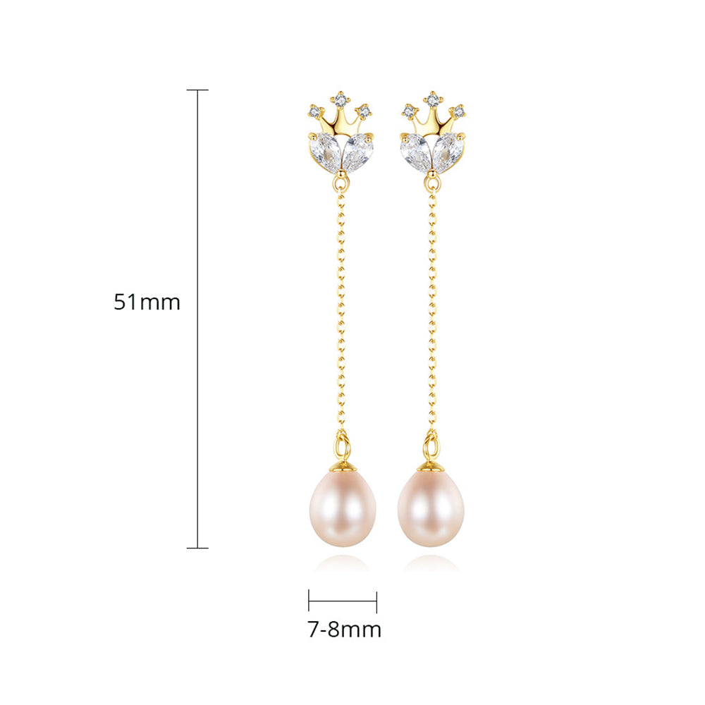 925 Sterling Silver Natural Pearl Long Drop Earrings Fashion Jewelry Gift for Women Girls