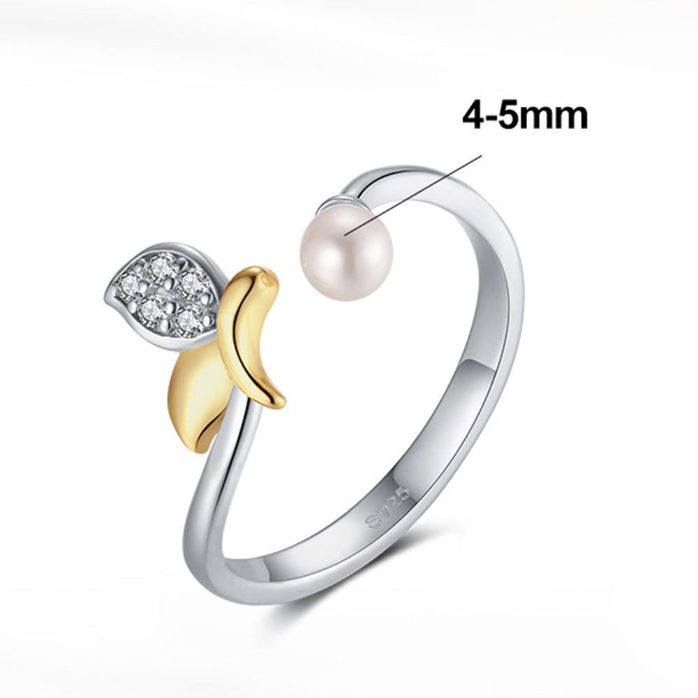 925 Sterling Silver Natural Pearl Ring Fashion Jewelry Gift for Women Girls