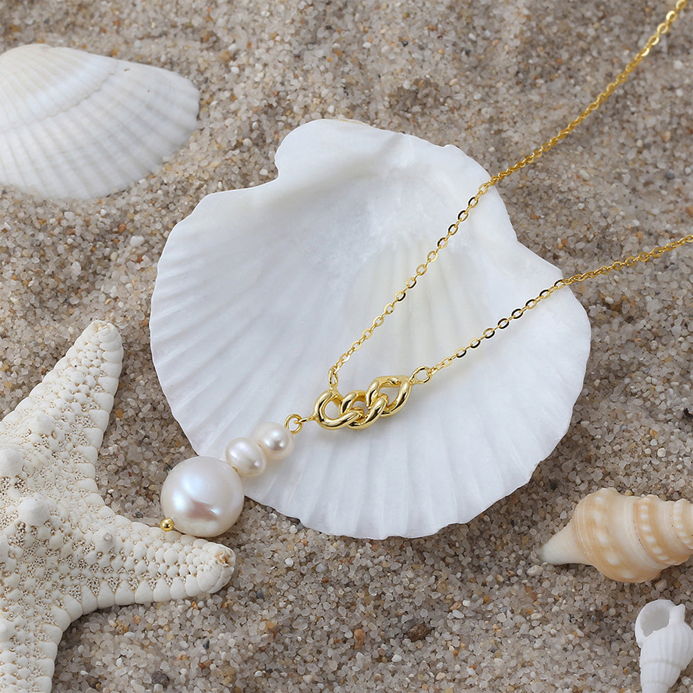 925 Sterling Silver Natural Pearl Necklace Fashion Jewelry Gift for Women Girls