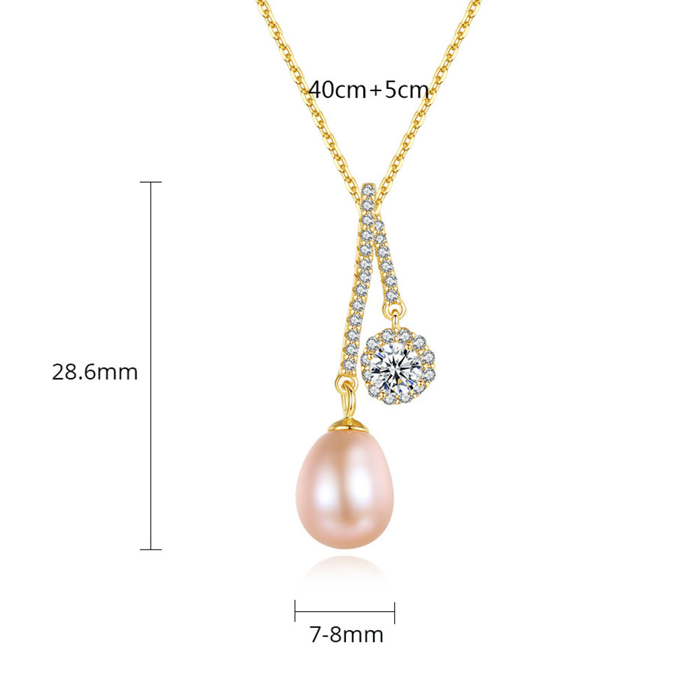 925 Sterling Silver Natural Pearl Drop Necklace Fashion Jewelry Gift for Women Girls