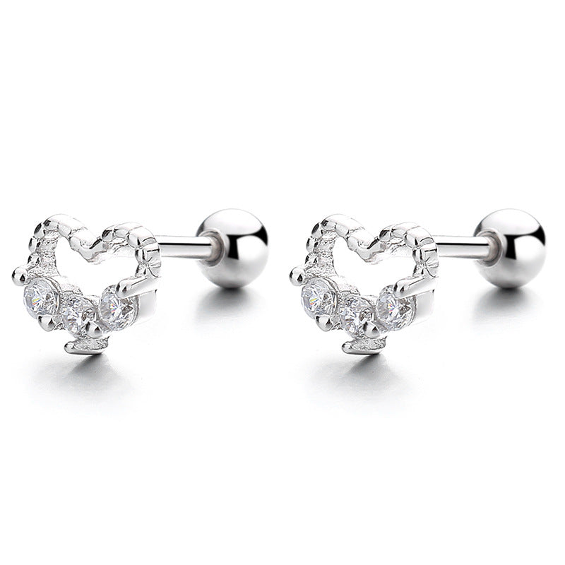 925 Sterling Silver Heart Screw Back Stud Earrings