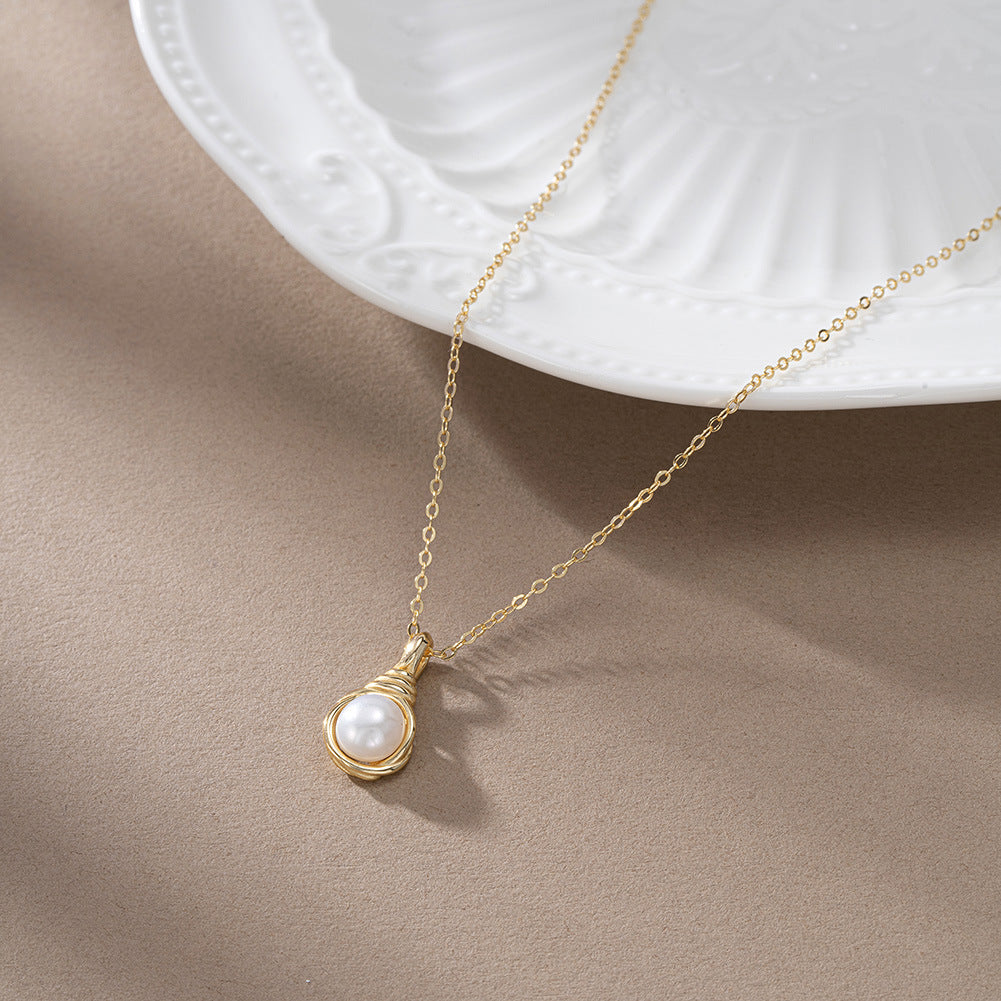 925 Sterling Silver Natural Pearl Necklace Fashion Jewelry Gift for Women Girls