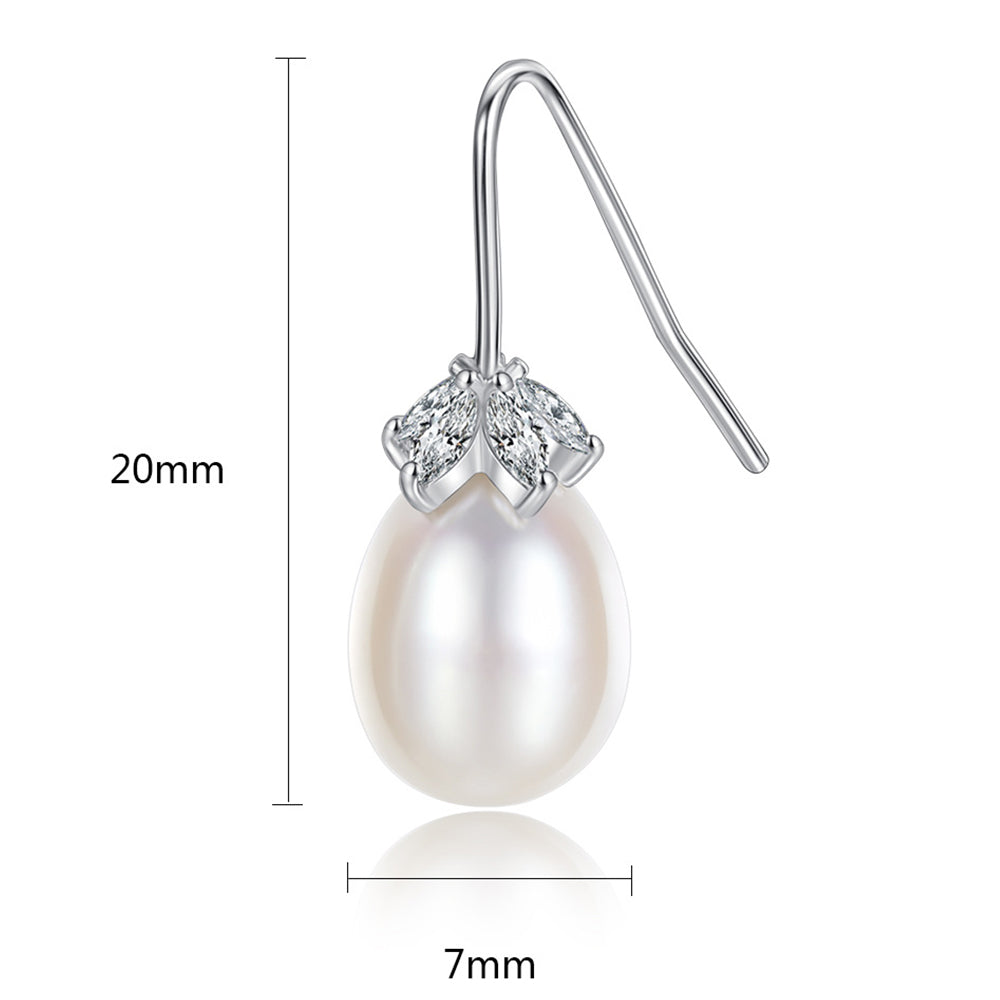925 Sterling Silver Natural Pearl Drop Earrings Fashion Jewelry Gift for Women Girls