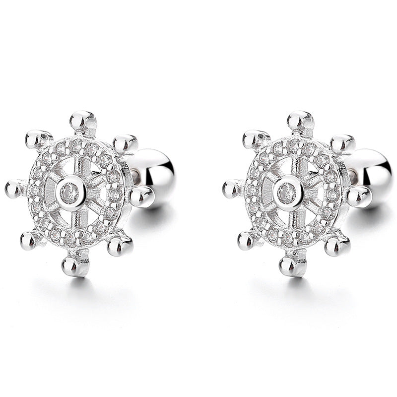 925 Sterling Silver Wheel Screw Back Stud Earrings