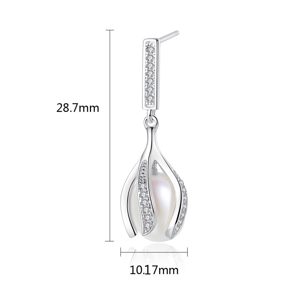 925 Sterling Silver Natural Pearl Drop Earrings Fashion Jewelry Gift for Women Girls