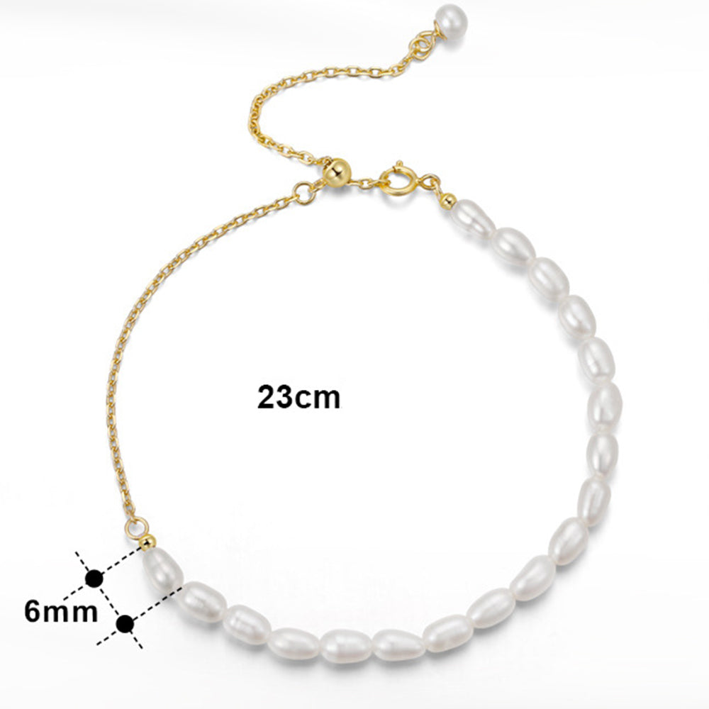 925 Sterling Silver Pearl Bracelet Fashion Jewelry Gift for Women Girls