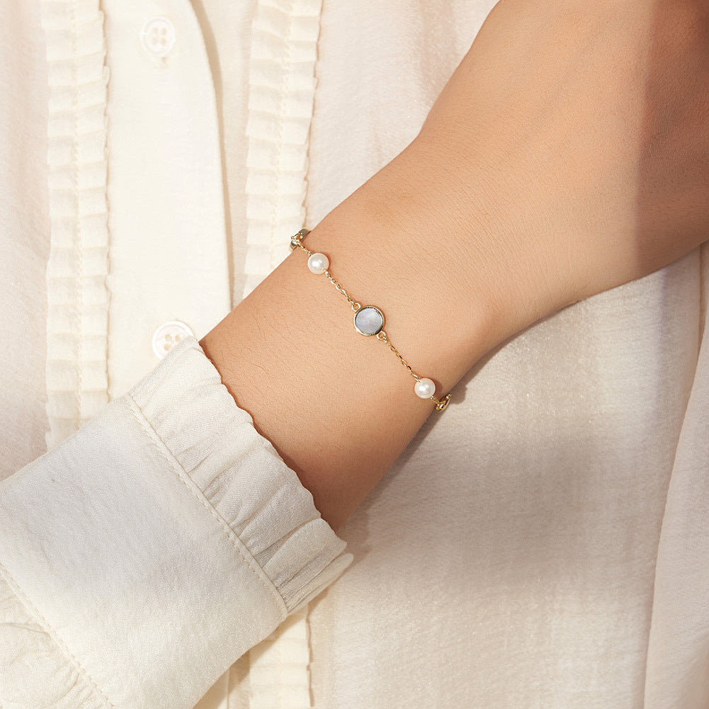925 Sterling Silver Pearl Bracelet Fashion Jewelry Gift for Women Girls