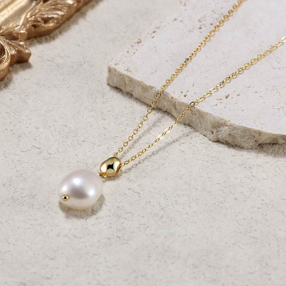 925 Sterling Silver Natural Pearl Necklace Fashion Jewelry Gift for Women Girls