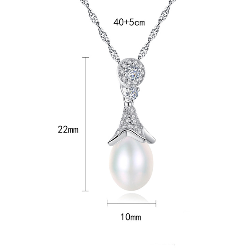 925 Sterling Silver Natural Pearl Drop Necklace Fashion Jewelry Gift for Women Girls