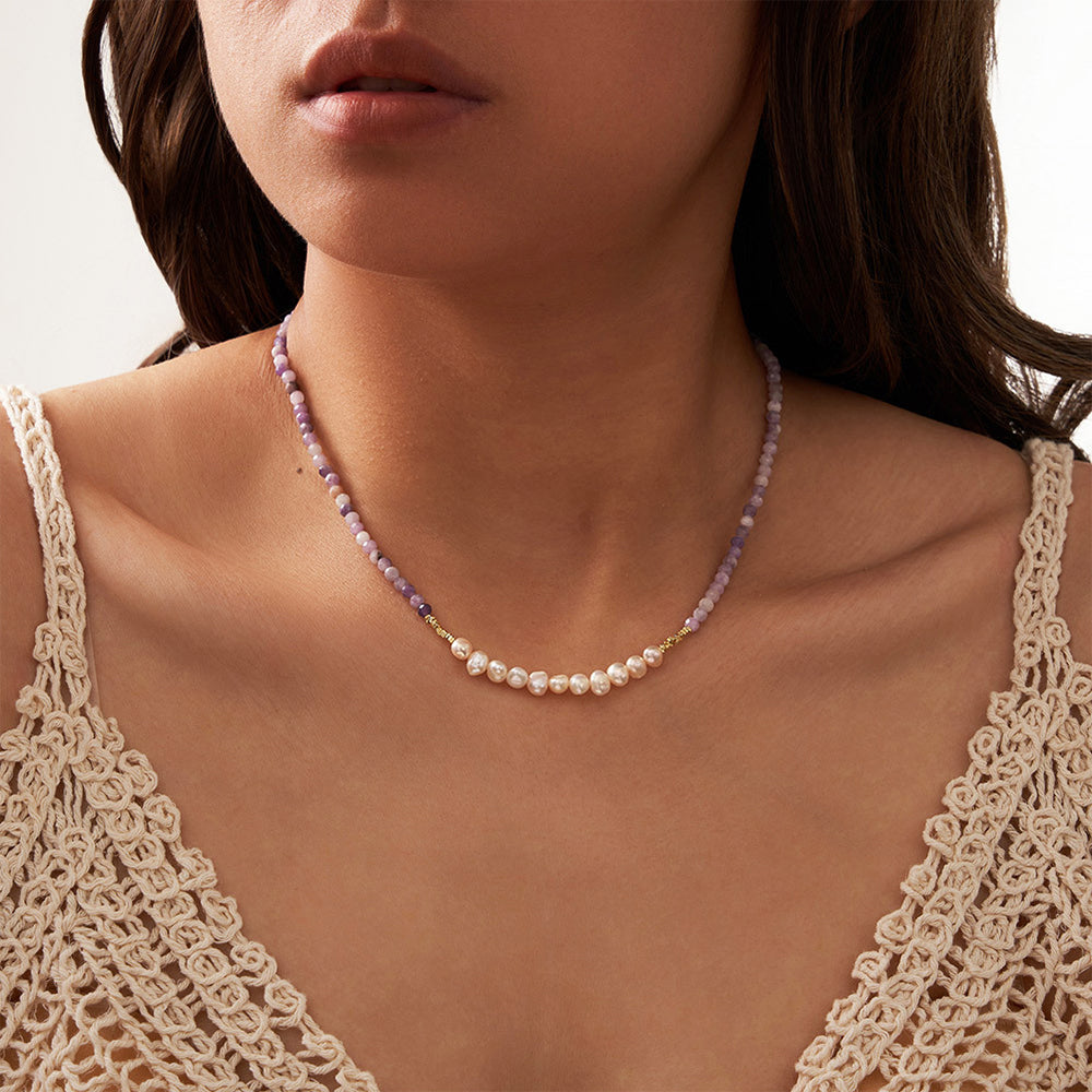 925 Sterling Silver Natural Pearl Necklace Fashion Jewelry Gift for Women Girls