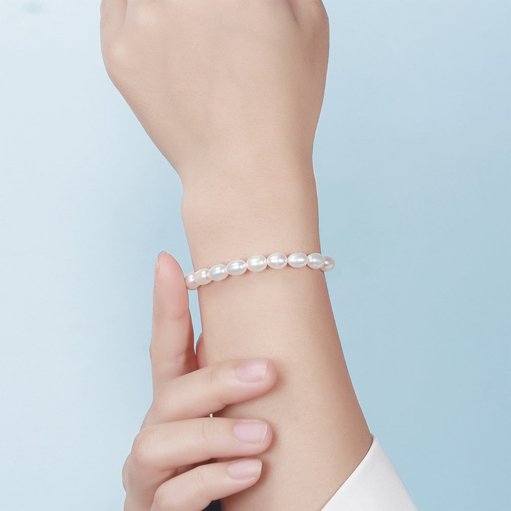 925 Sterling Silver Pearl Bracelet Fashion Jewelry Gift for Women Girls