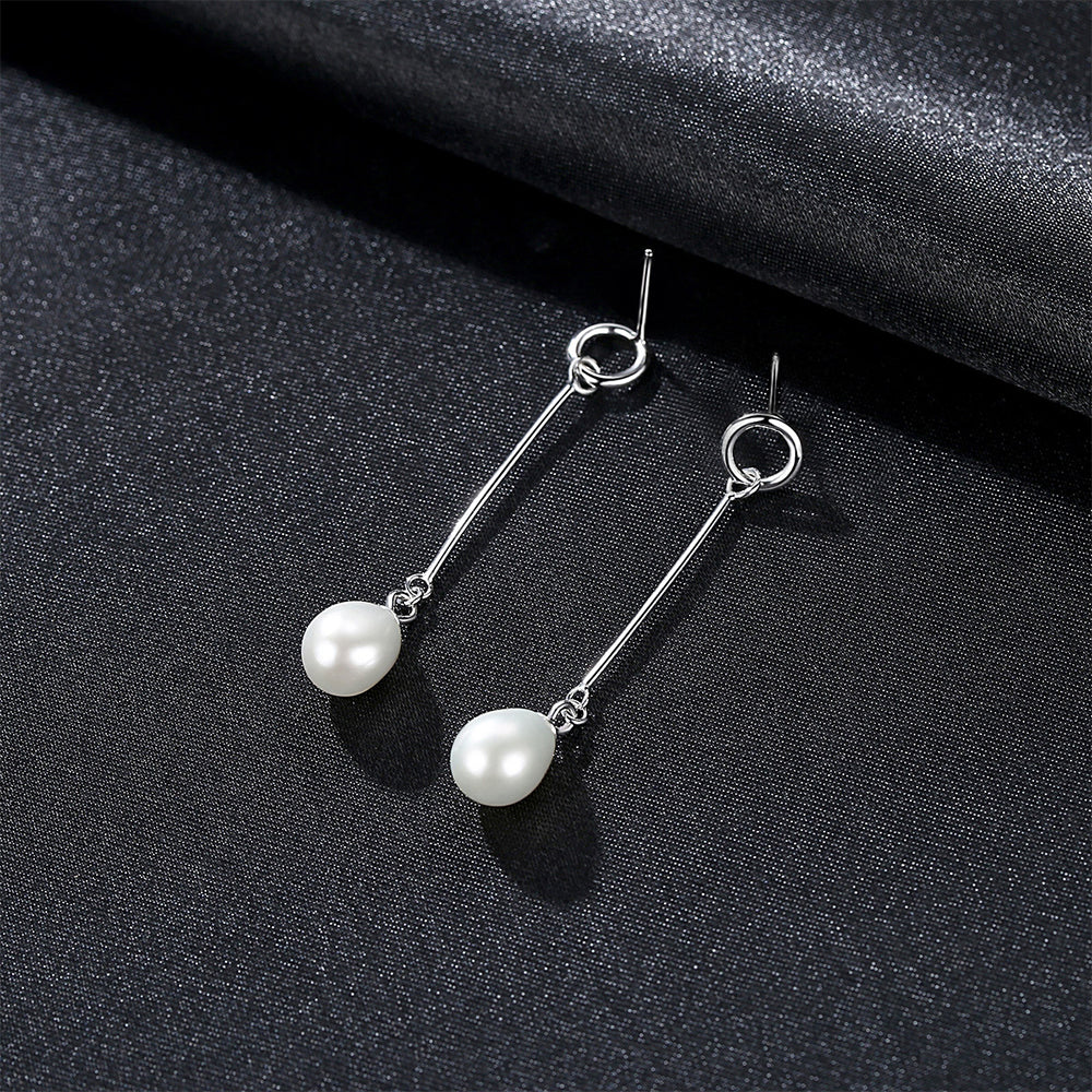 925 Sterling Silver Natural Pearl Drop Earrings Fashion Jewelry Gift for Women Girls