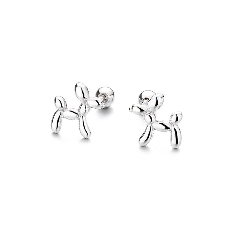 925 Sterling Silver Dog Screw Back Stud Earrings