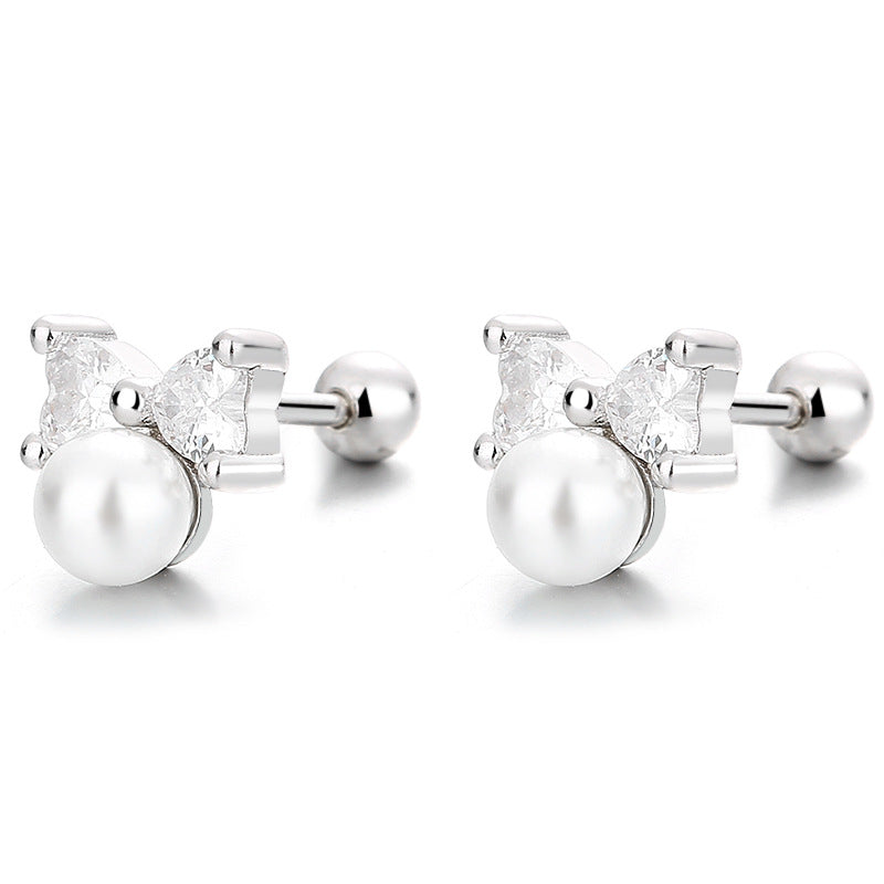 925 Sterling Silver Pearl Screw Back Stud Earrings