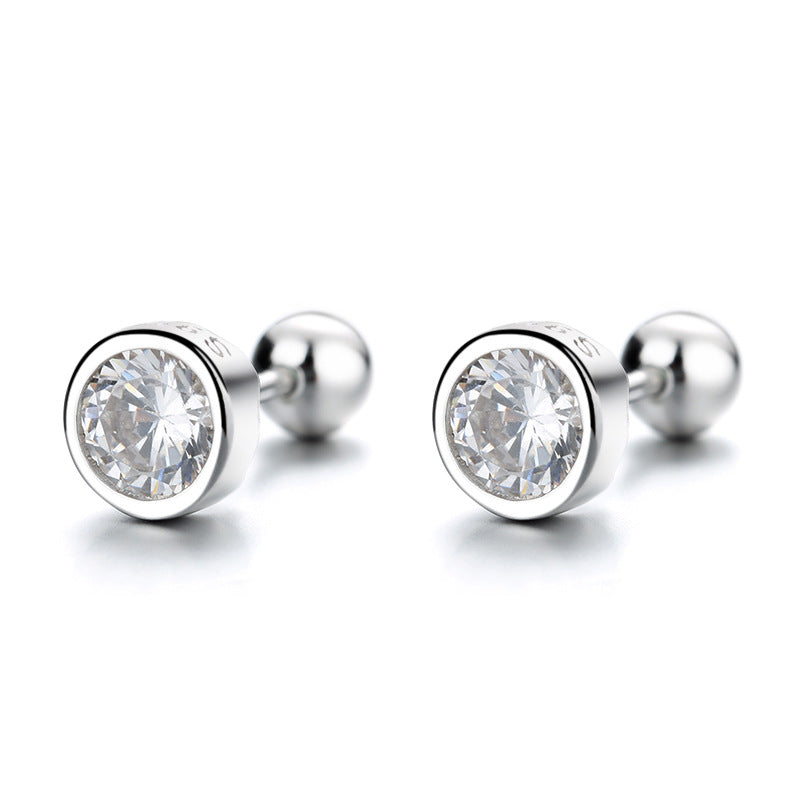 925 Sterling Silver Zircon Screw Back Stud Earrings