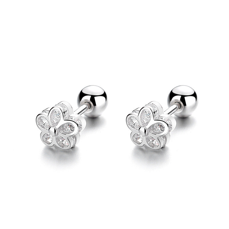 925 Sterling Silver Flower Screwed Earrings