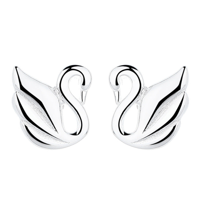 925 Sterling Silver Swan Screw Back Stud Earrings