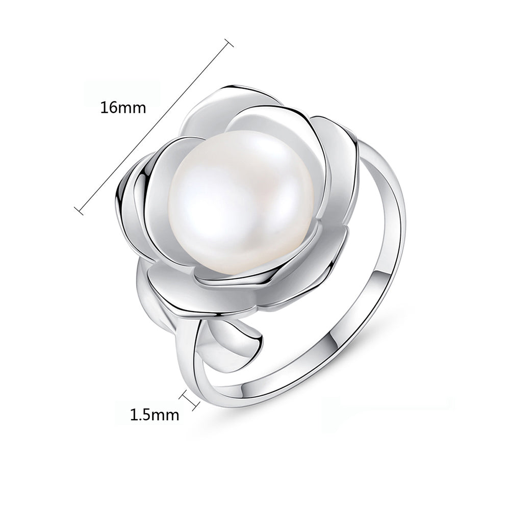 925 Sterling Silver Natural Pearl Ring Fashion Jewelry Gift for Women Girls