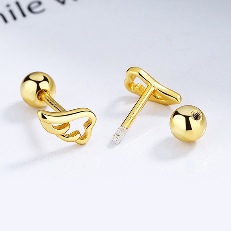 925 Sterling Silver Wings Screw Back Stud Earrings