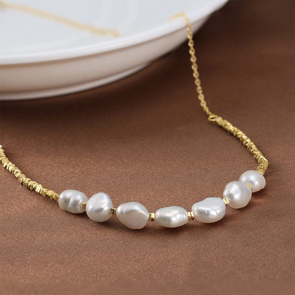 925 Sterling Silver Natural Pearl Necklace Fashion Jewelry Gift for Women Girls