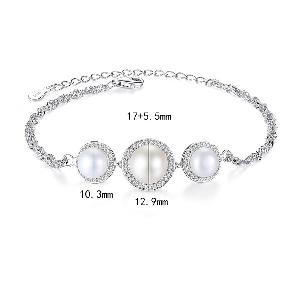 925 Sterling Silver Natural Pearl Bracelet Fashion Jewelry Gift for Women Girls