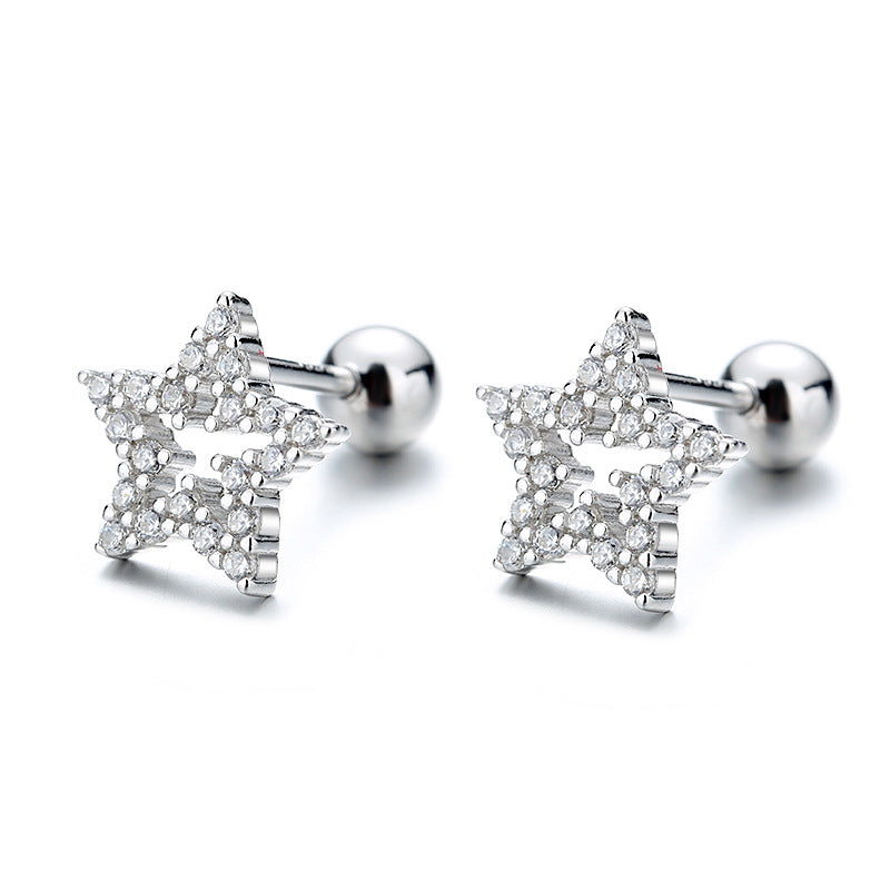 925 Sterling Silver Star Screwed Earrings