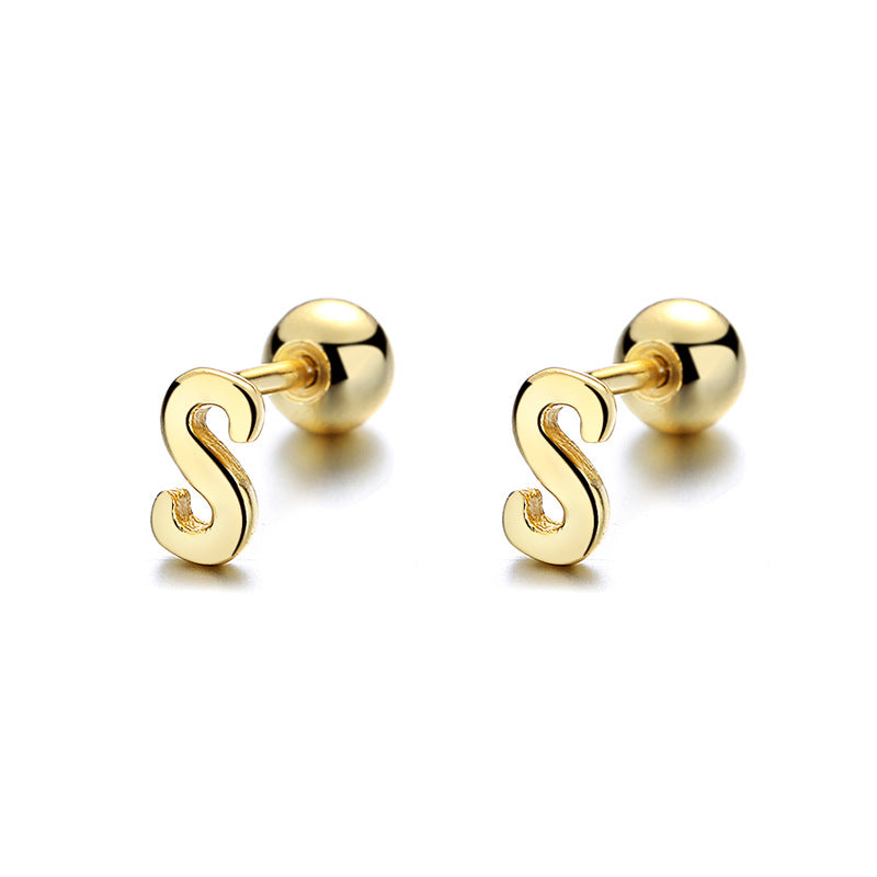 925 Sterling Silver Letter Screw Back Stud Earrings