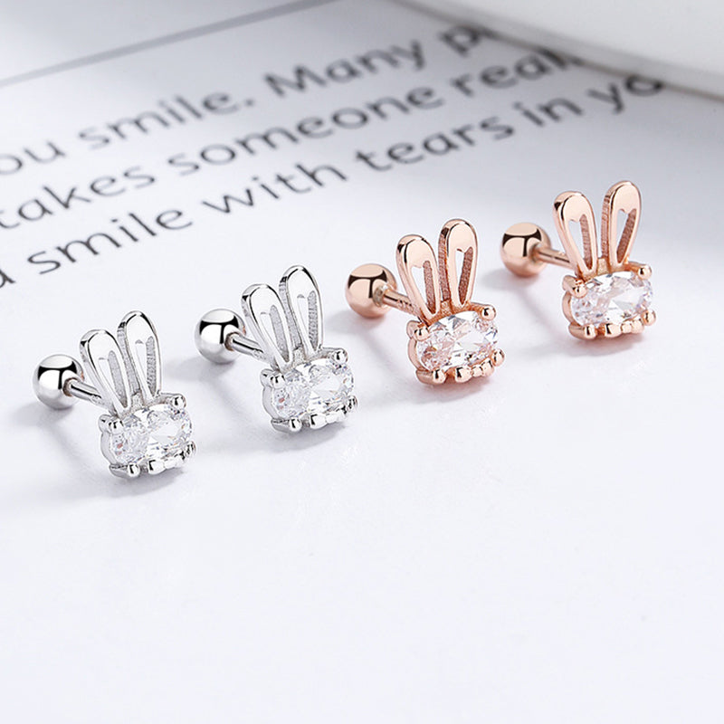925 Sterling Silver Rabbit Screw Back Stud Earrings