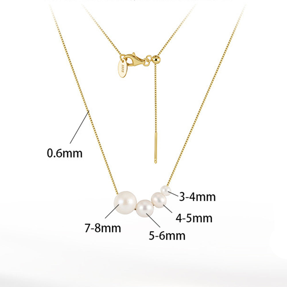 925 Sterling Silver Natural Pearl Necklace Fashion Jewelry Gift for Women Girls