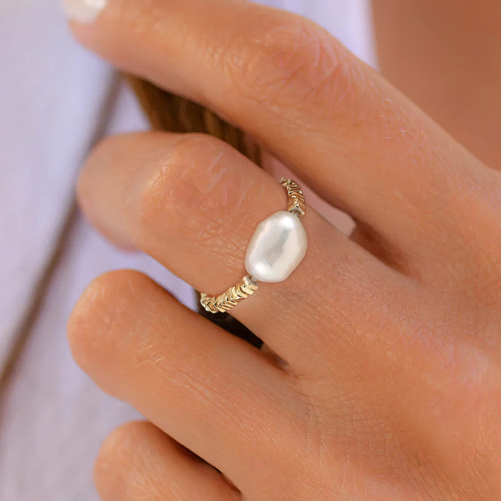 925 Sterling Silver Natural Pearl Ring Fashion Jewelry Gift for Women Girls