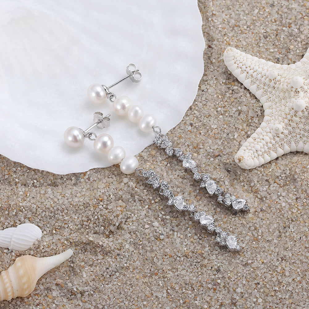925 Sterling Silver Natural Pearl Earrings Fashion Jewelry Gift for Women Girl