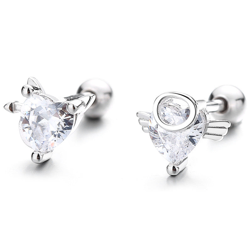 925 Sterling Silver Heart Screw Back Stud Earrings