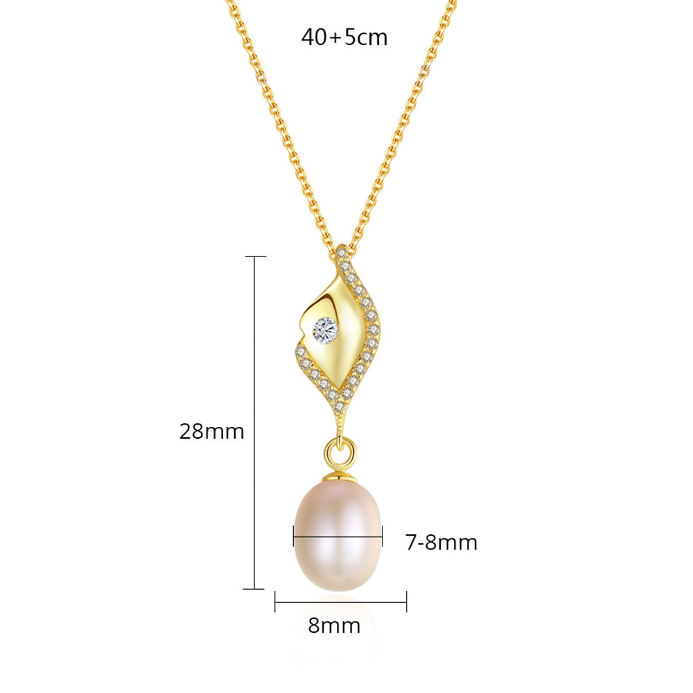 925 Sterling Silver Natural Pearl Drop Necklace Fashion Jewelry Gift for Women Girls