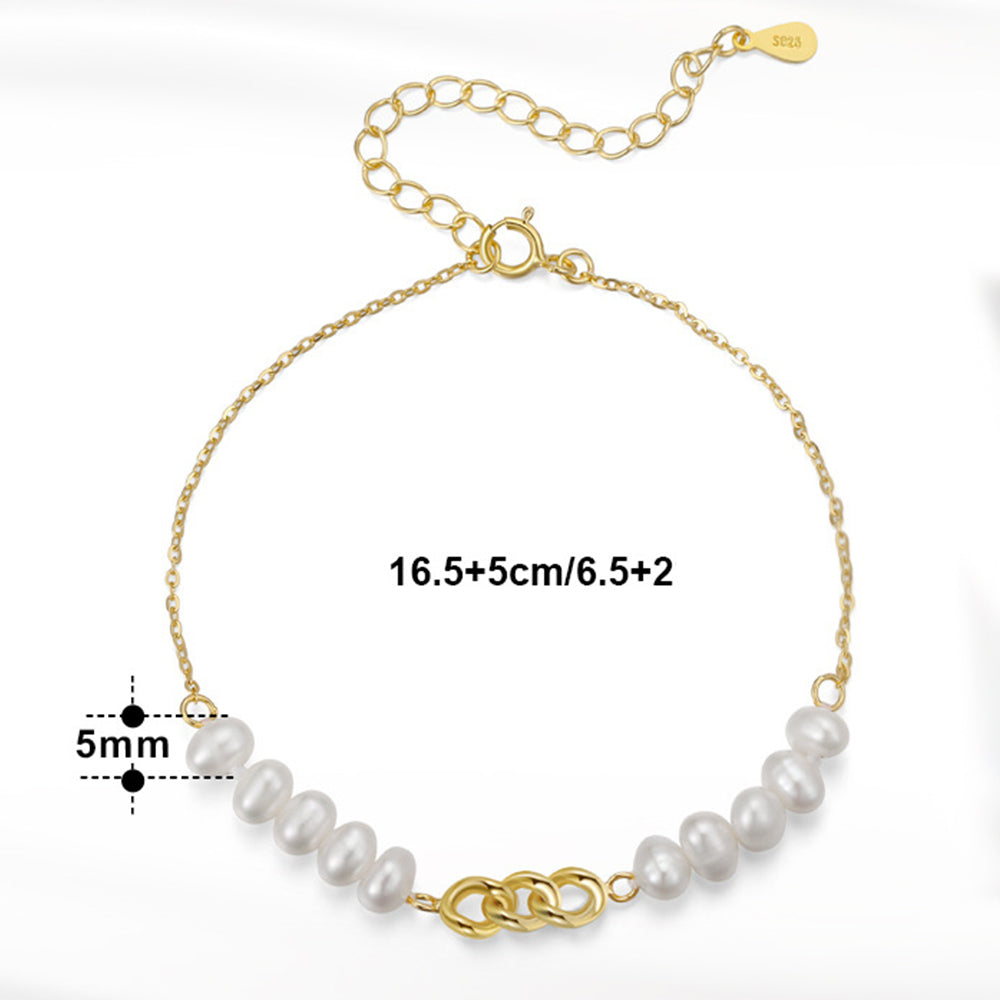 925 Sterling Silver Pearl Bracelet Fashion Jewelry Gift for Women Girls