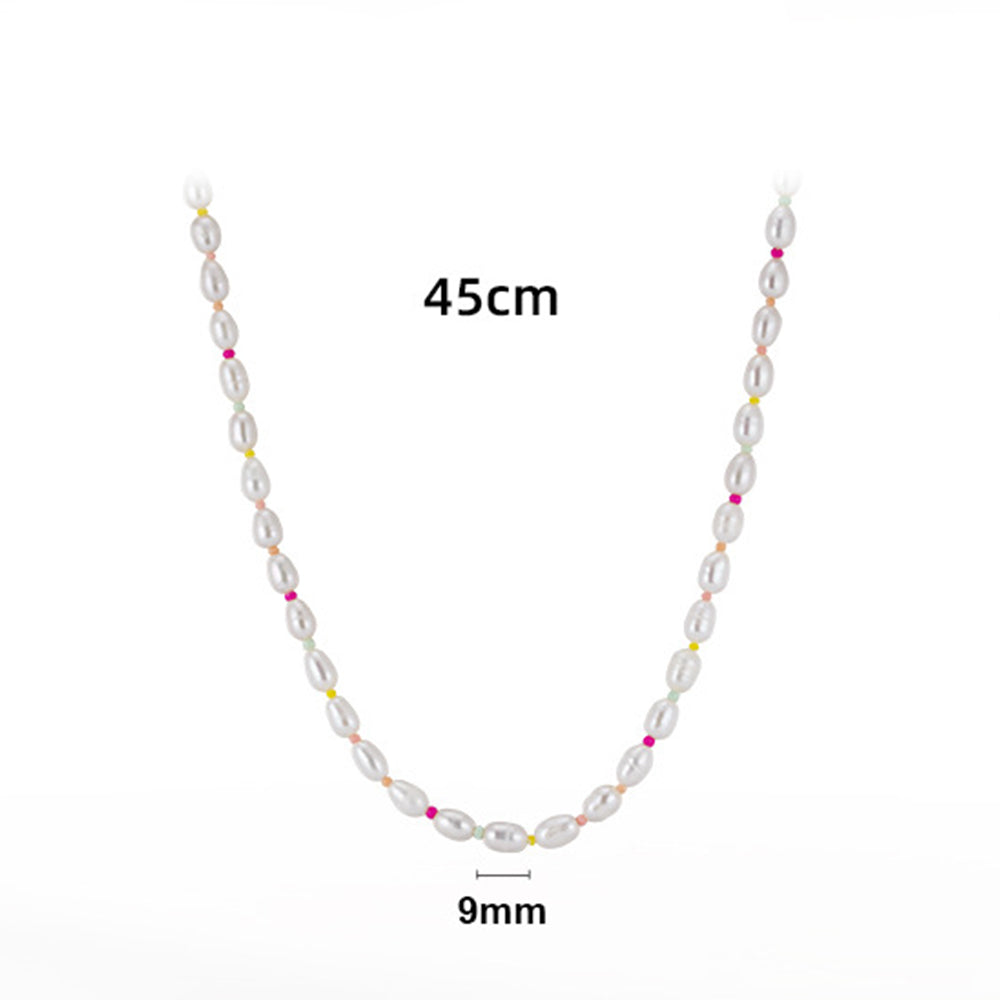 925 Sterling Silver Natural Pearl Necklace Fashion Jewelry Gift for Women Girls
