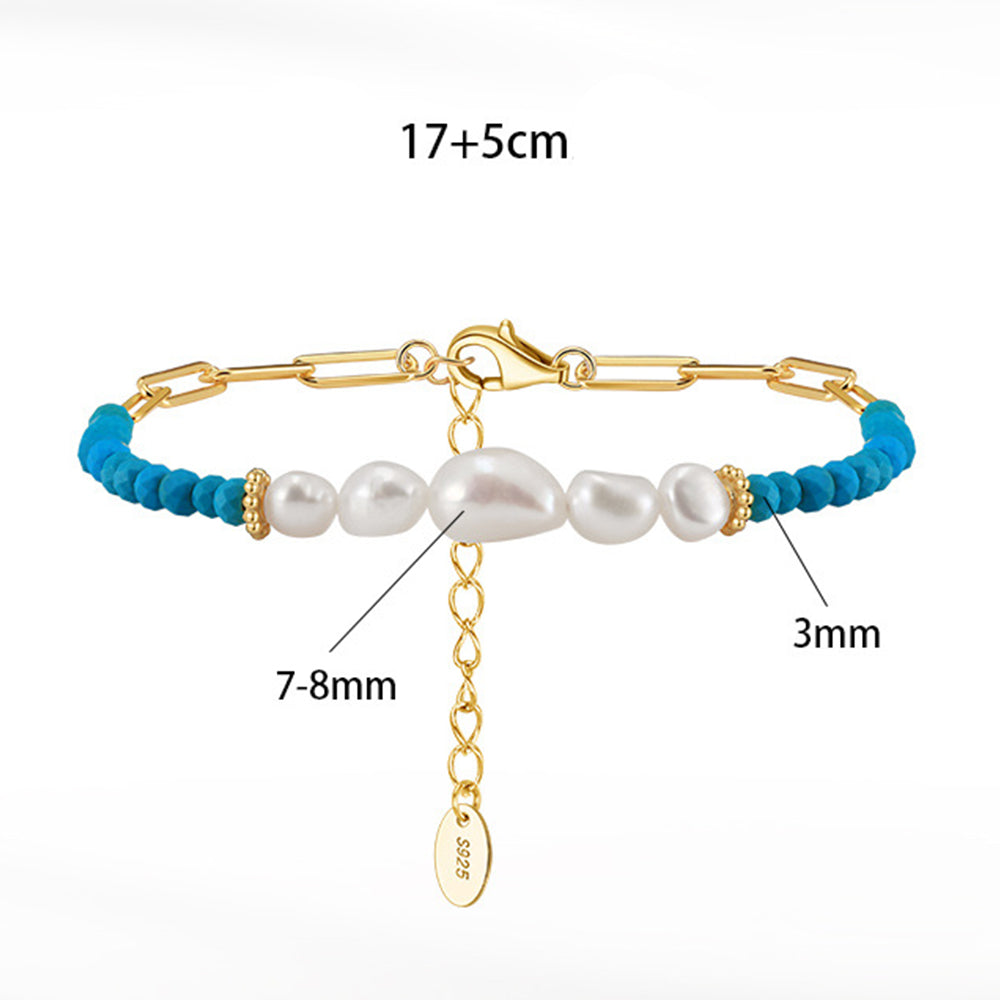925 Sterling Silver Pearl Bracelet Fashion Jewelry Gift for Women Girls