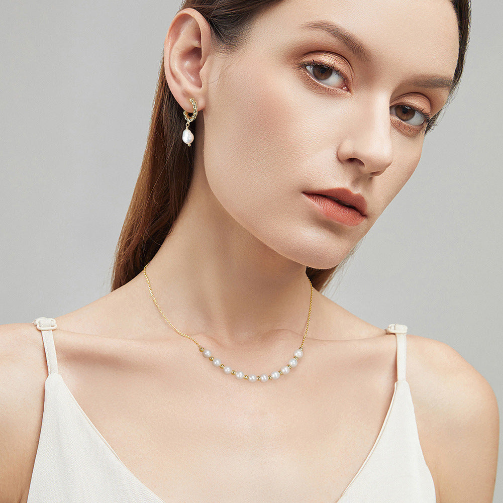 925 Sterling Silver Natural Pearl Necklace Fashion Jewelry Gift for Women Girls