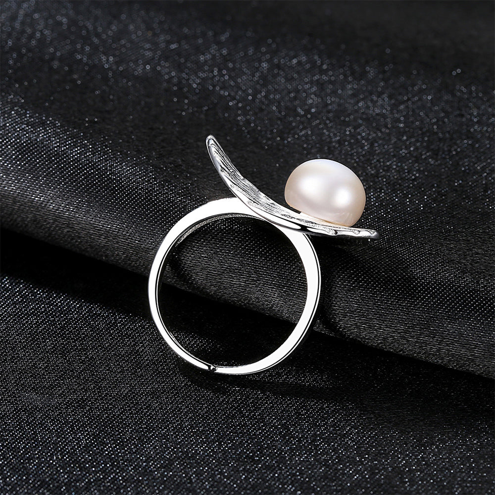 925 Sterling Silver Natural Pearl Ring Fashion Jewelry Gift for Women Girls