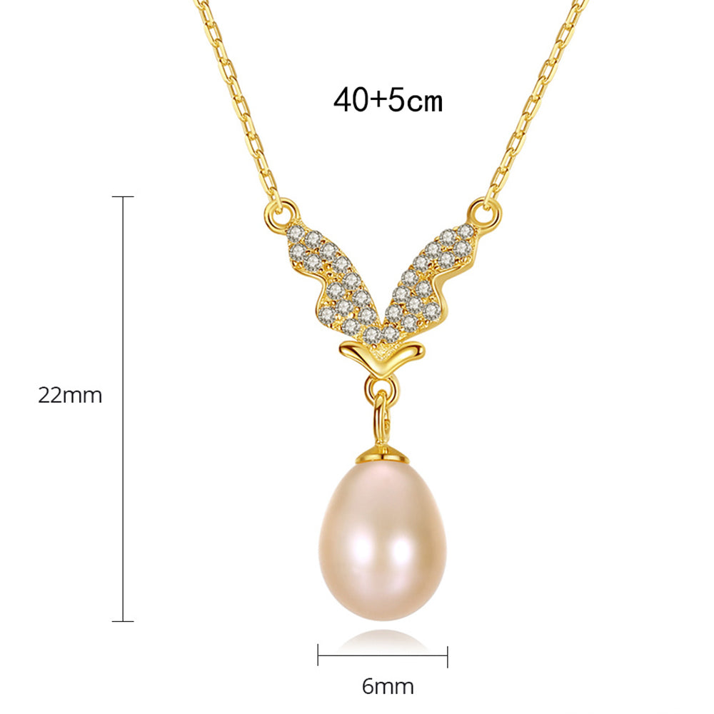 925 Sterling Silver Natural Pearl Drop Necklace Fashion Jewelry Gift for Women Girls